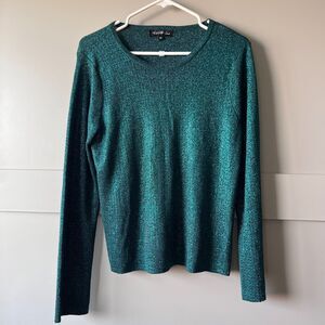 Twelfth Love Green Glittery Long Sleeve Scoop Neck Top Women‎ Sz Medium Shimmer